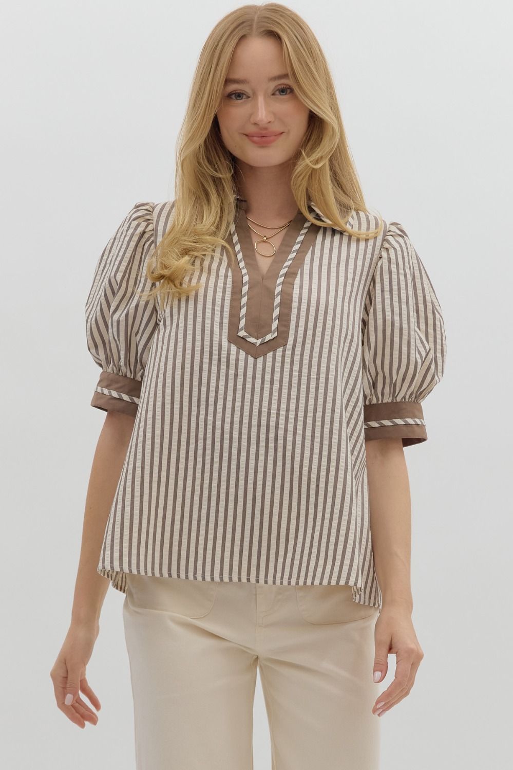 Striped Puff Sleeve Blouse