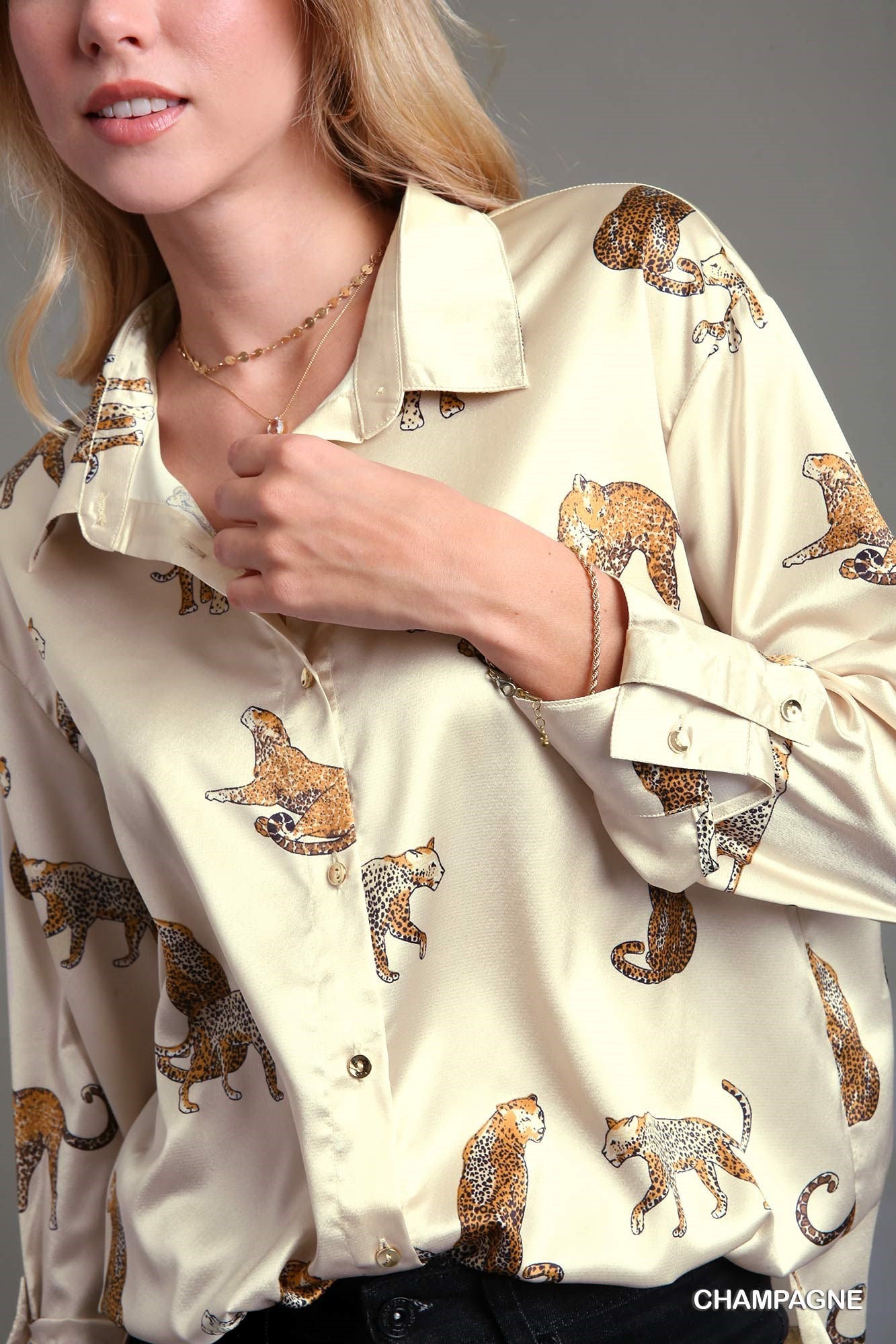 Satin Animal Button Down