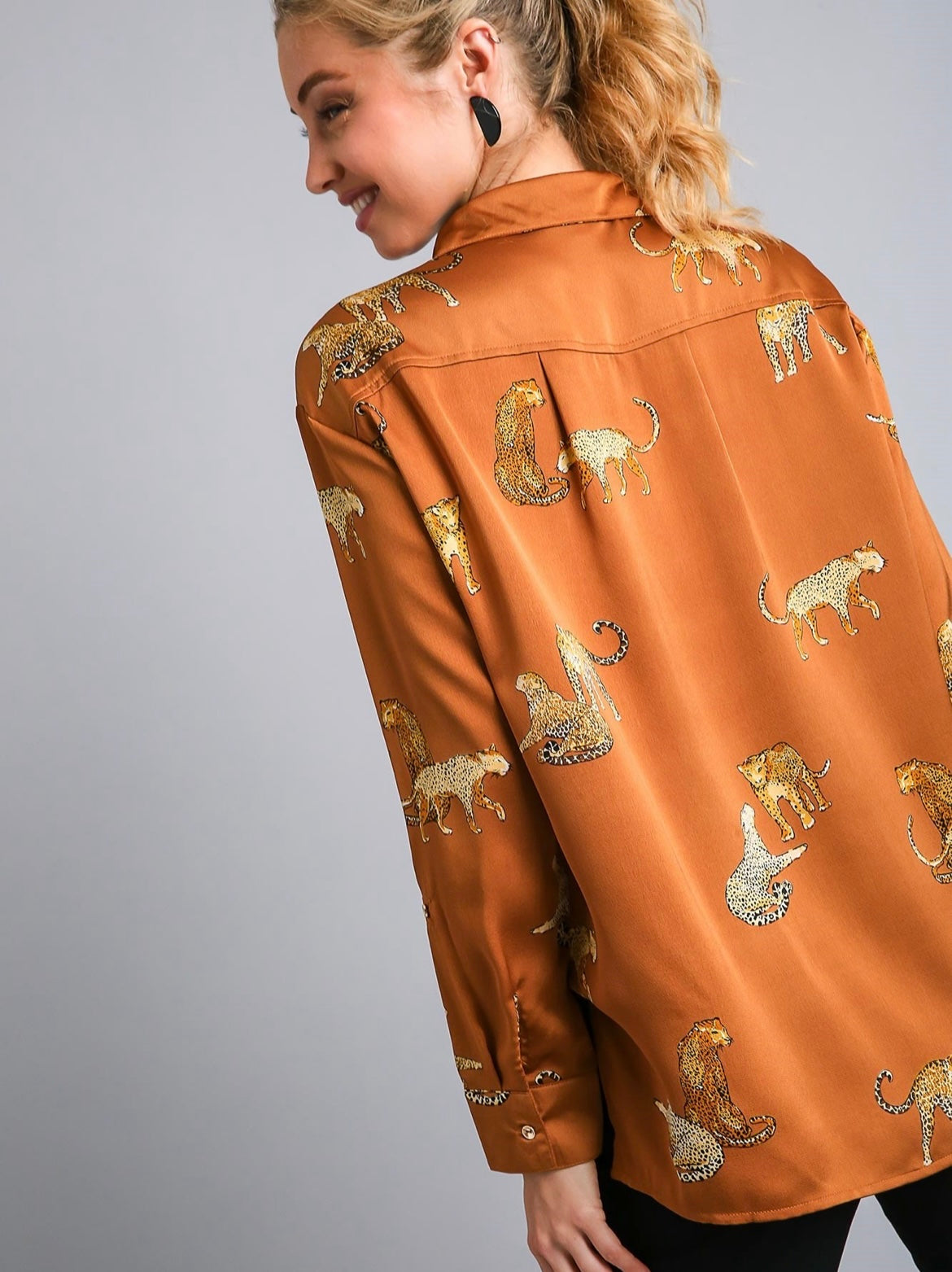 Satin Cheetah Button Down