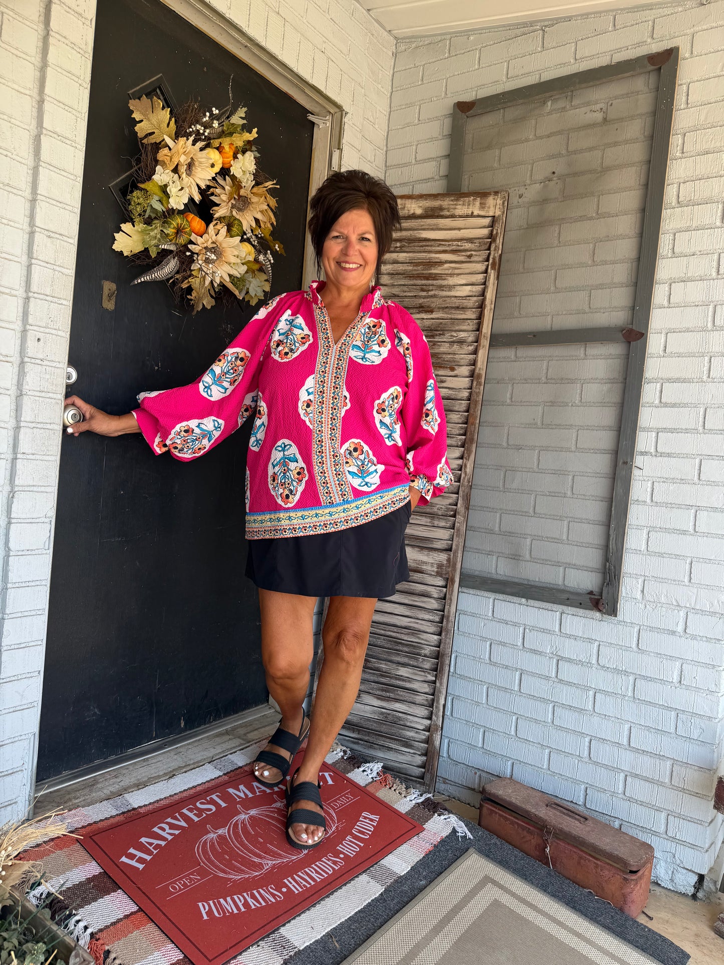 Cindy Floral Long-sleeve Curvy Top