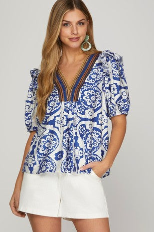 Paisley V-Neck Blouse