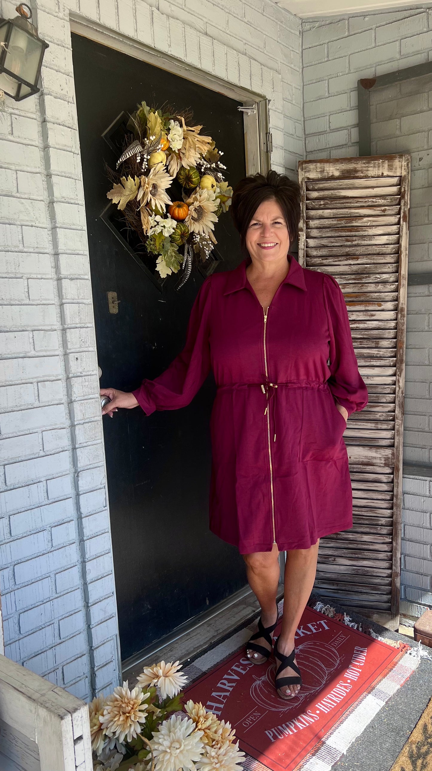 Zip Up Curvy Mini Dress with Drawstring Waist