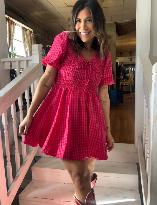 Gingham Smocked Mini Dress