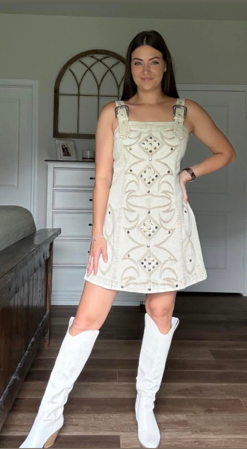 Studded Western Buckle Denim Dress