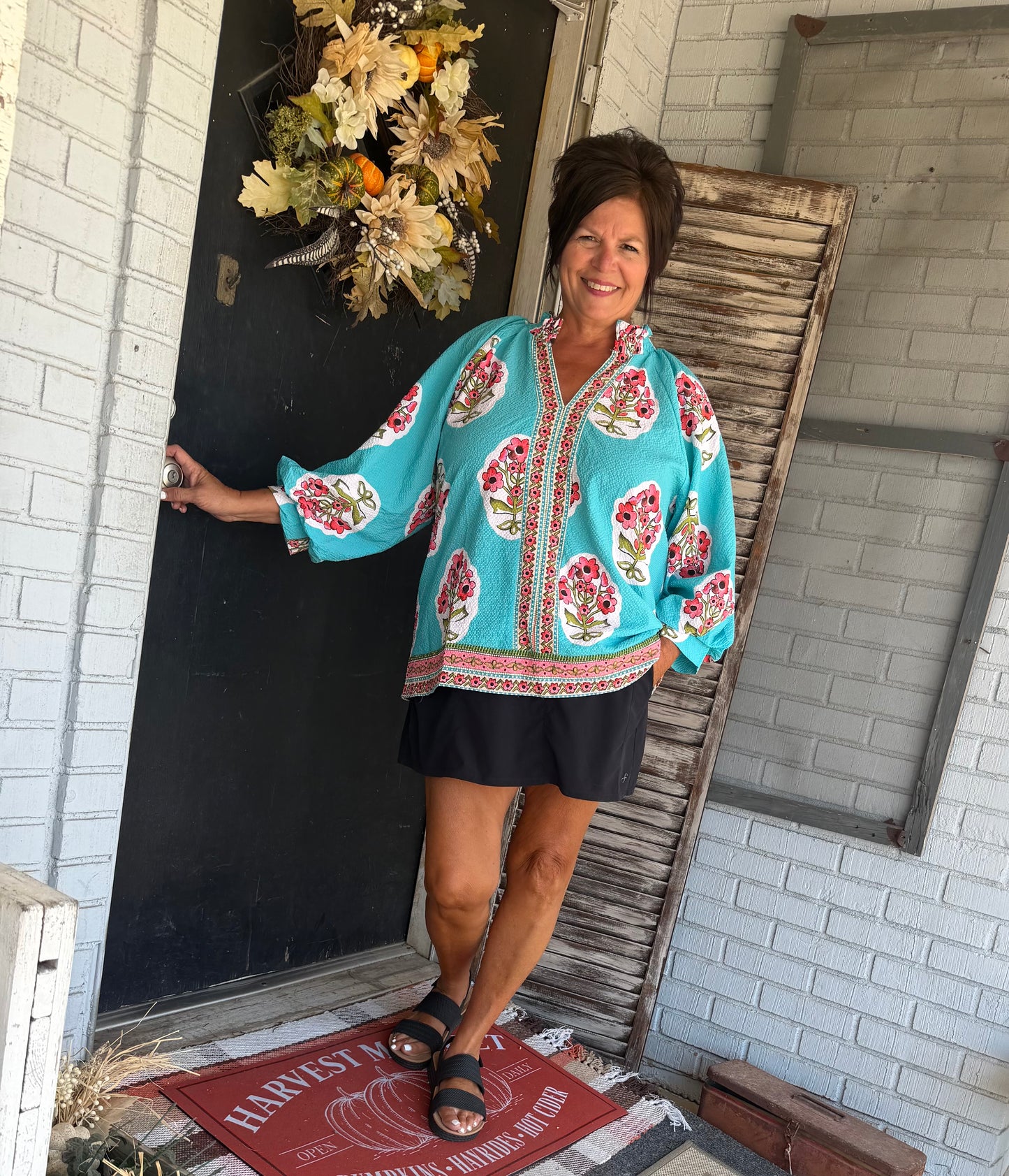 Cindy Floral Long-sleeve Curvy Top