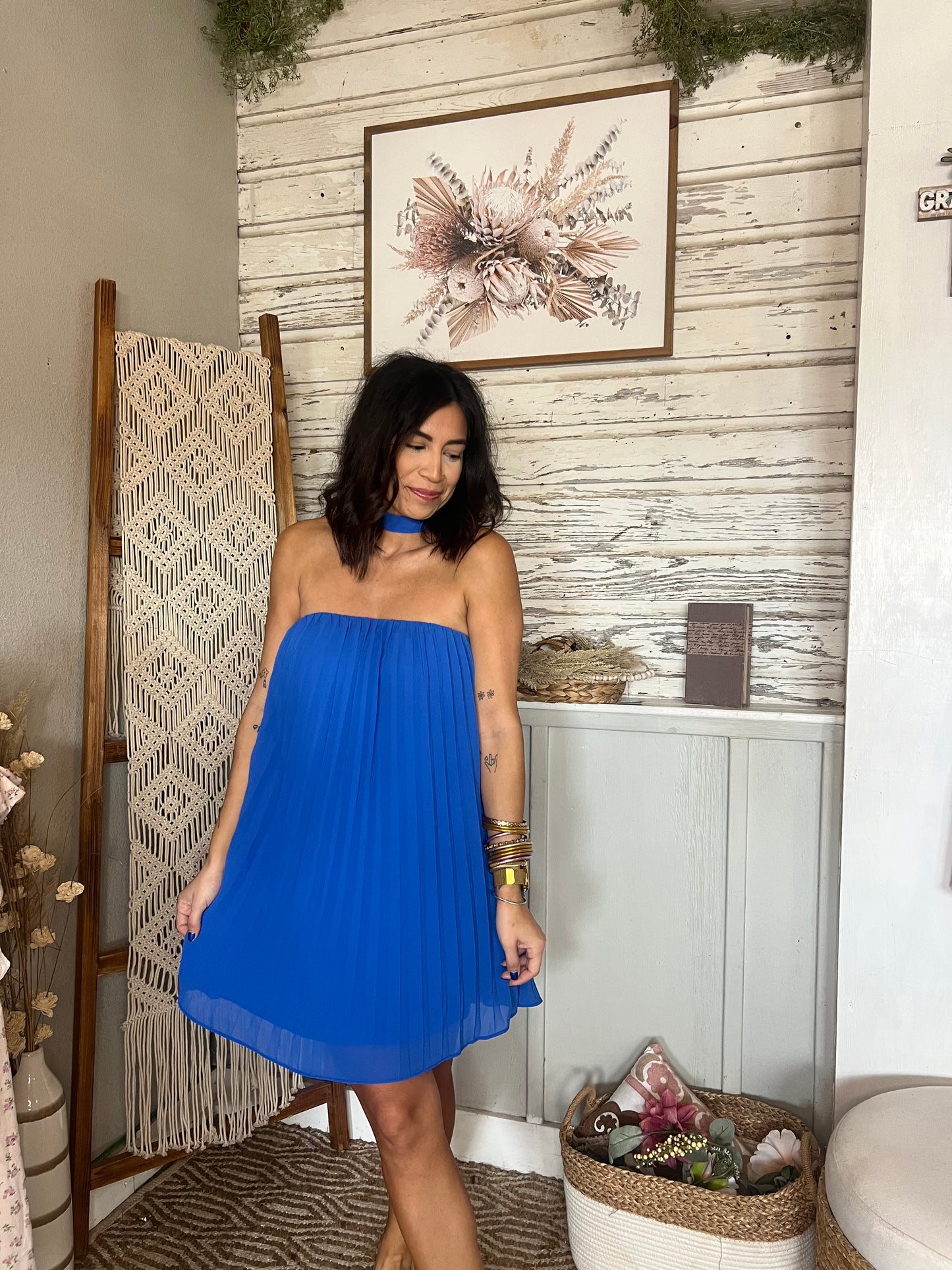 Pleated Sleeveless Mini Dress