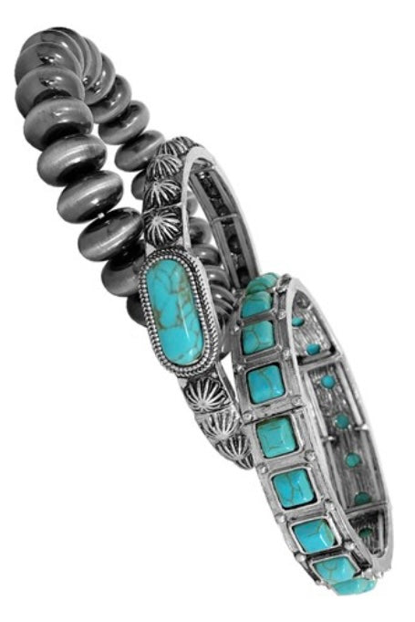 Navajo Pearl Oval Stone Bracelet Set