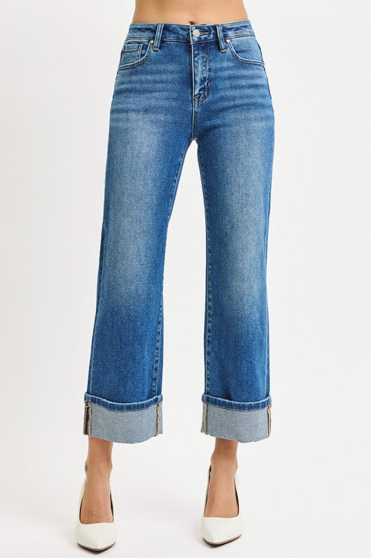 Alexia Mid Rise Cuffed Crop Denim Jeans