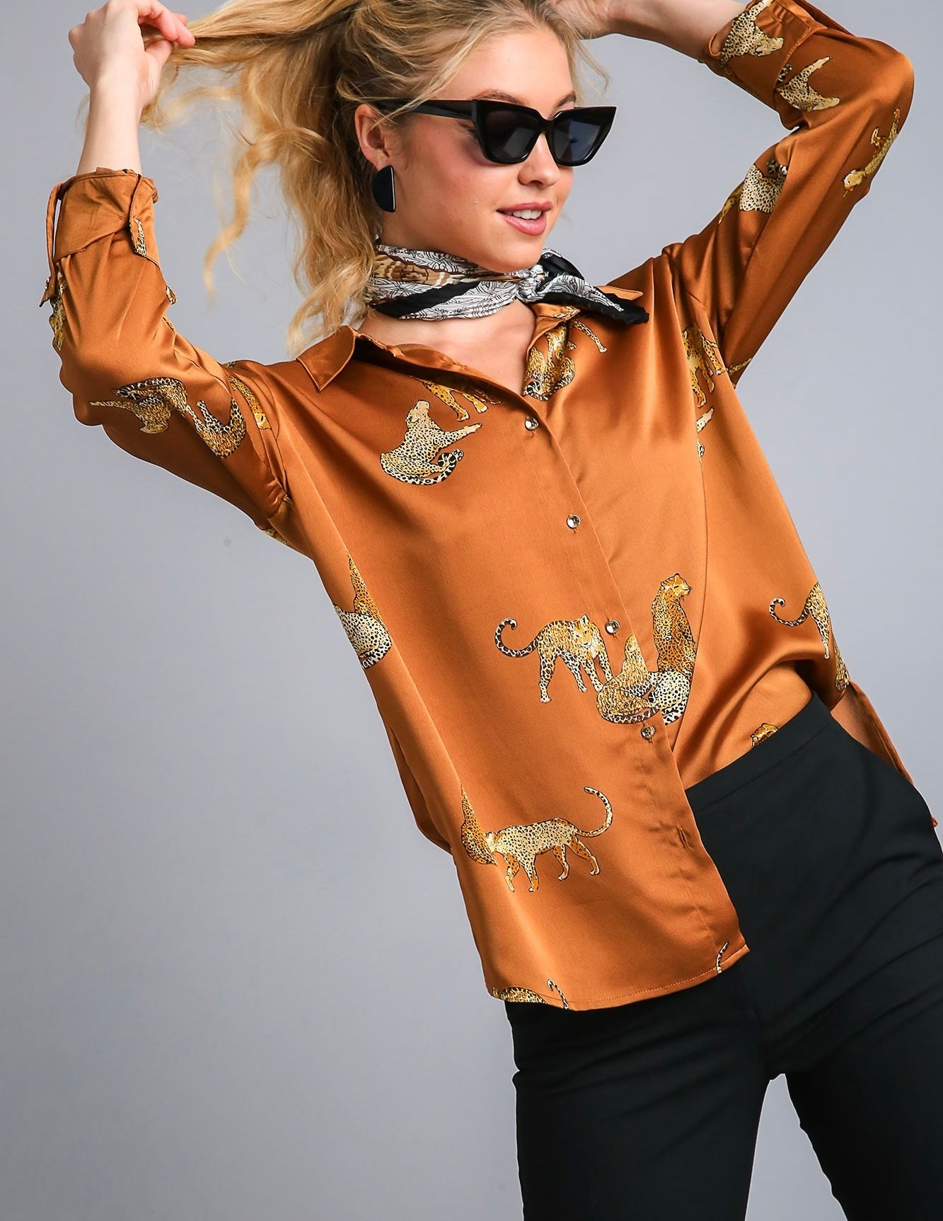 Satin Cheetah Button Down