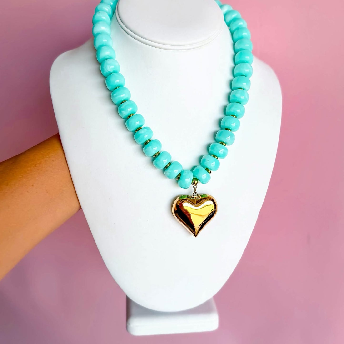 Chunky Beaded Necklace with Heart Charm