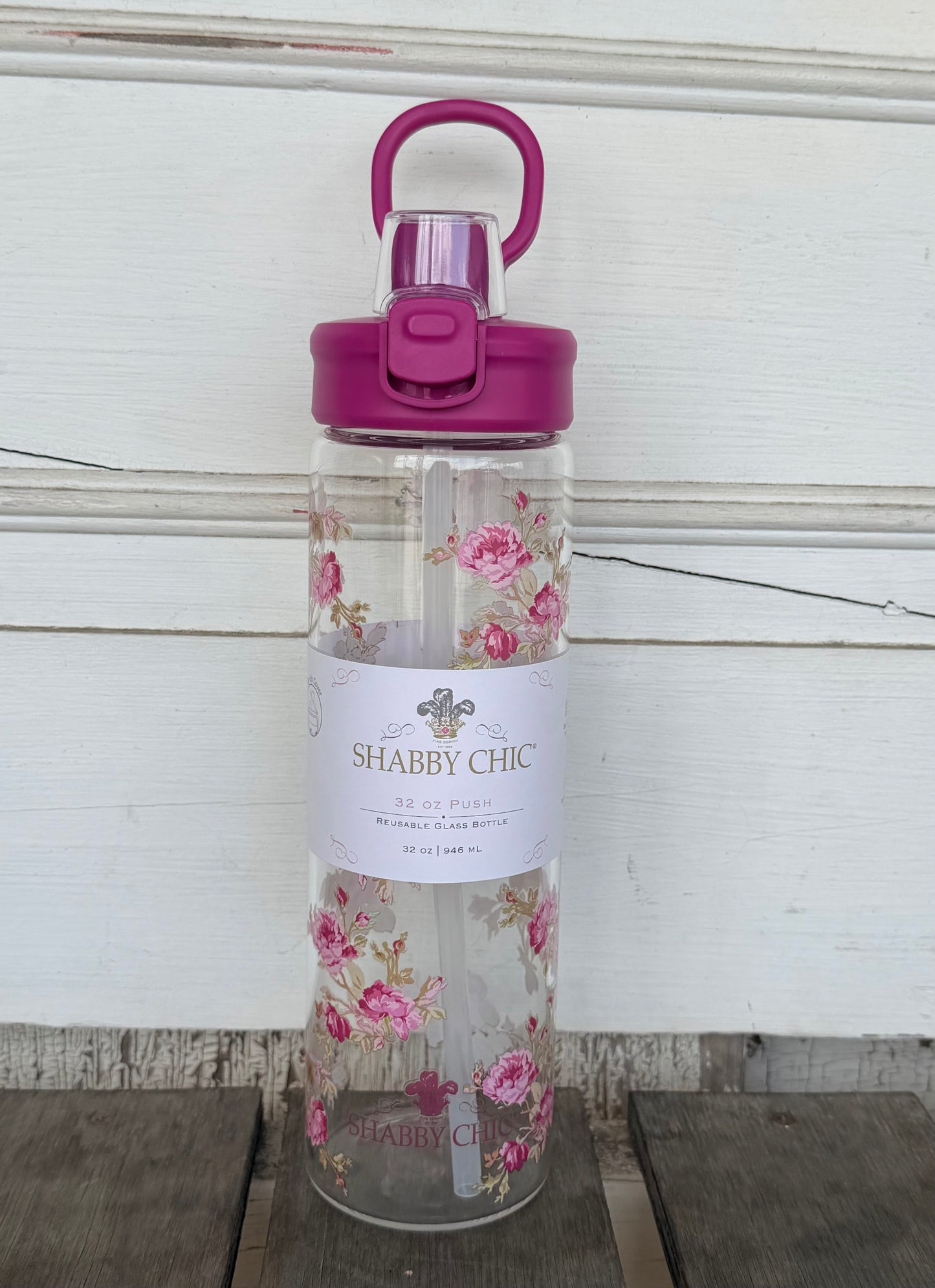 Pink Floral Glass Water Bottle