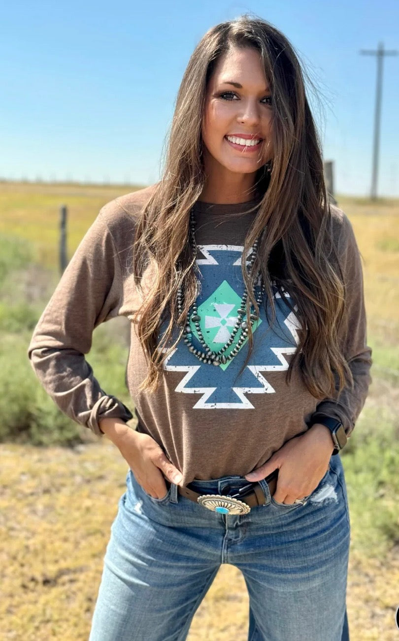 Aspen Rustic Aztec Aspen Aztec Long Sleeve Tee – DumpsterPickingDivas.com