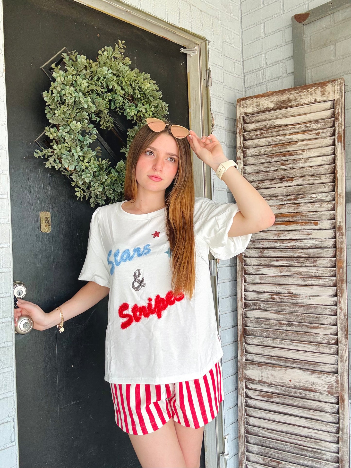 Stars & Stripes Bubble Sleeve Blouse
