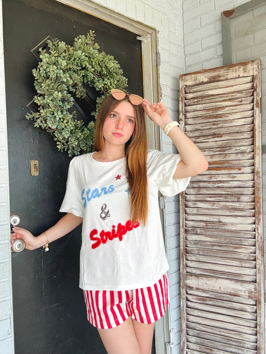 Stars & Stripes Bubble Sleeve Blouse