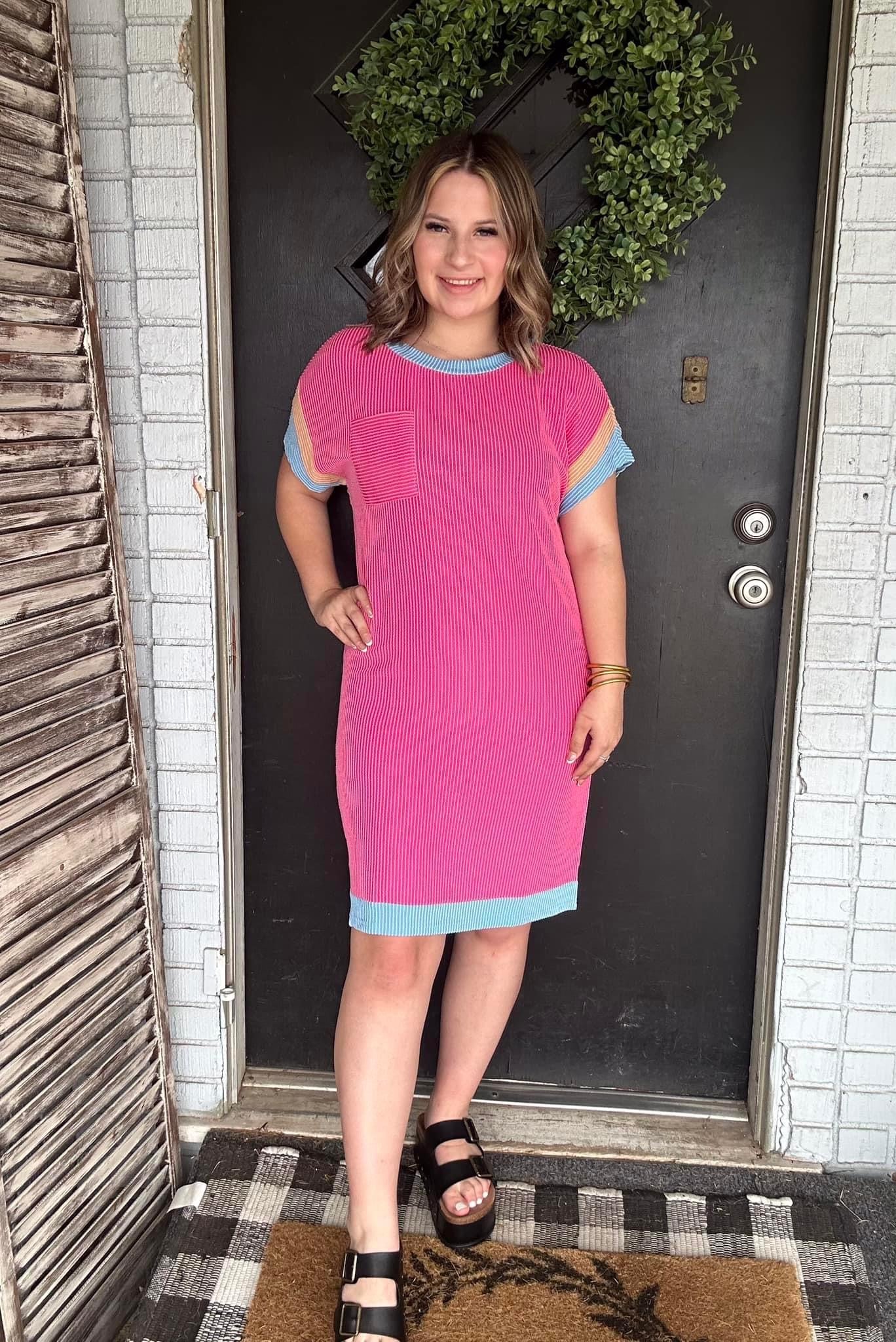 Color-block Patched Pocket T-Shirt Dress