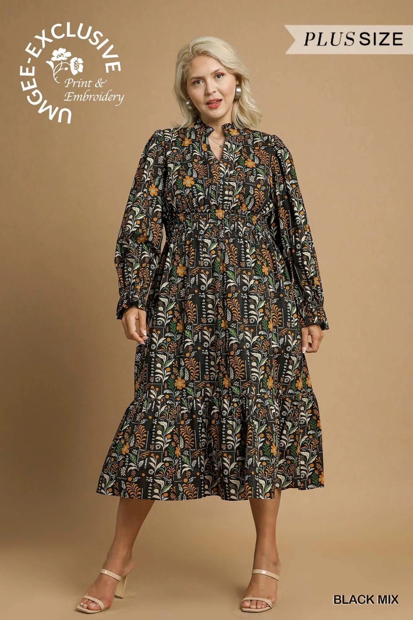 Smocked Waist Floral Curvy Dress