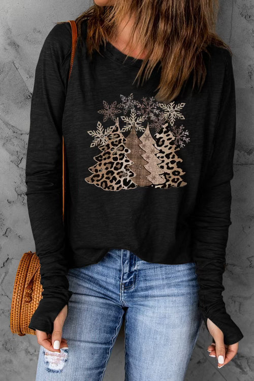Leopard Christmas Tree Sleeve Top