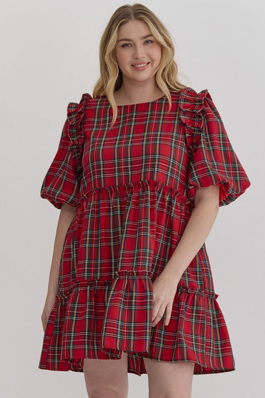 Merry Plaid Tiered Dress