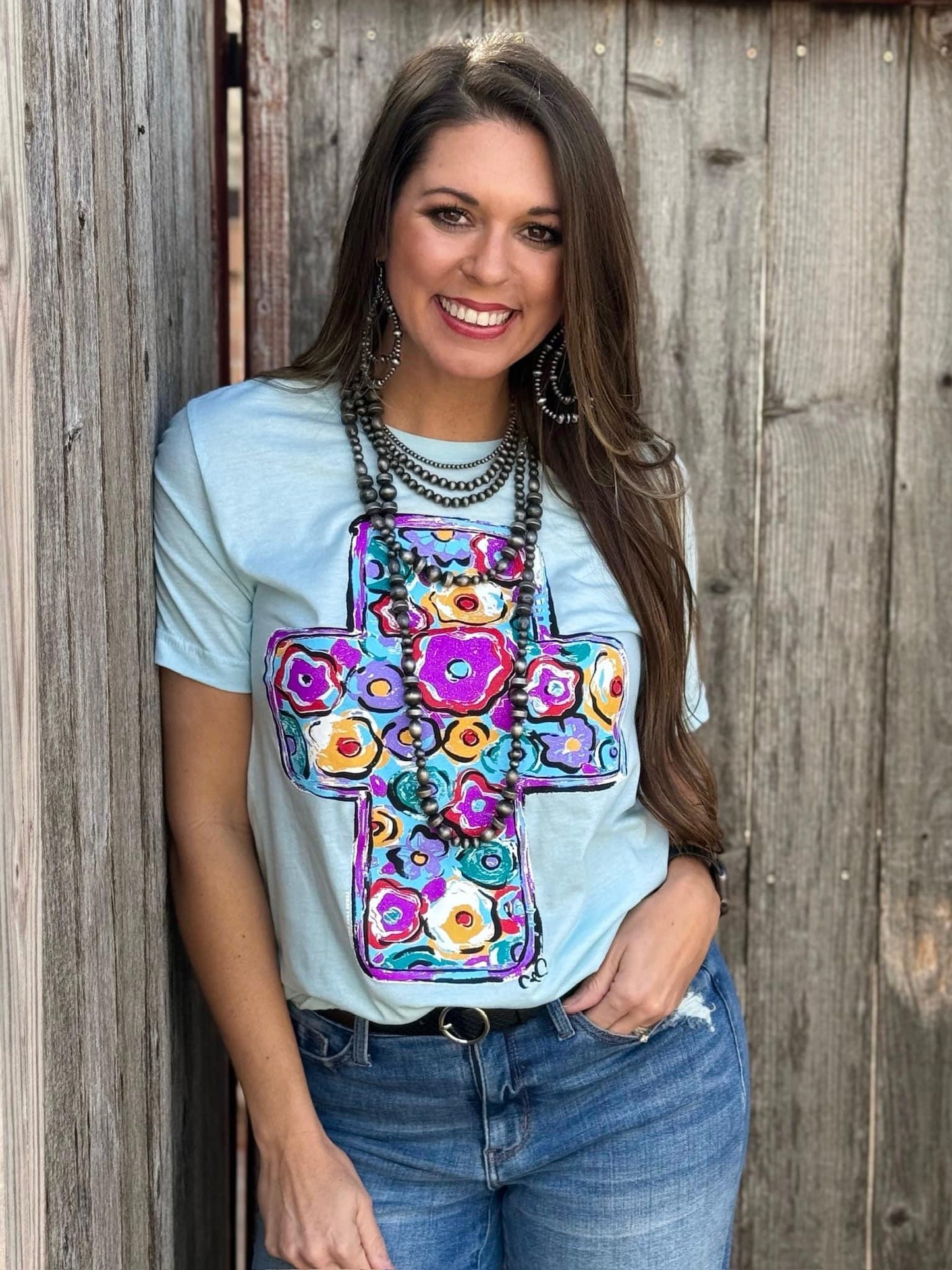 Callie’s Flower Cross Tee Baby Blue