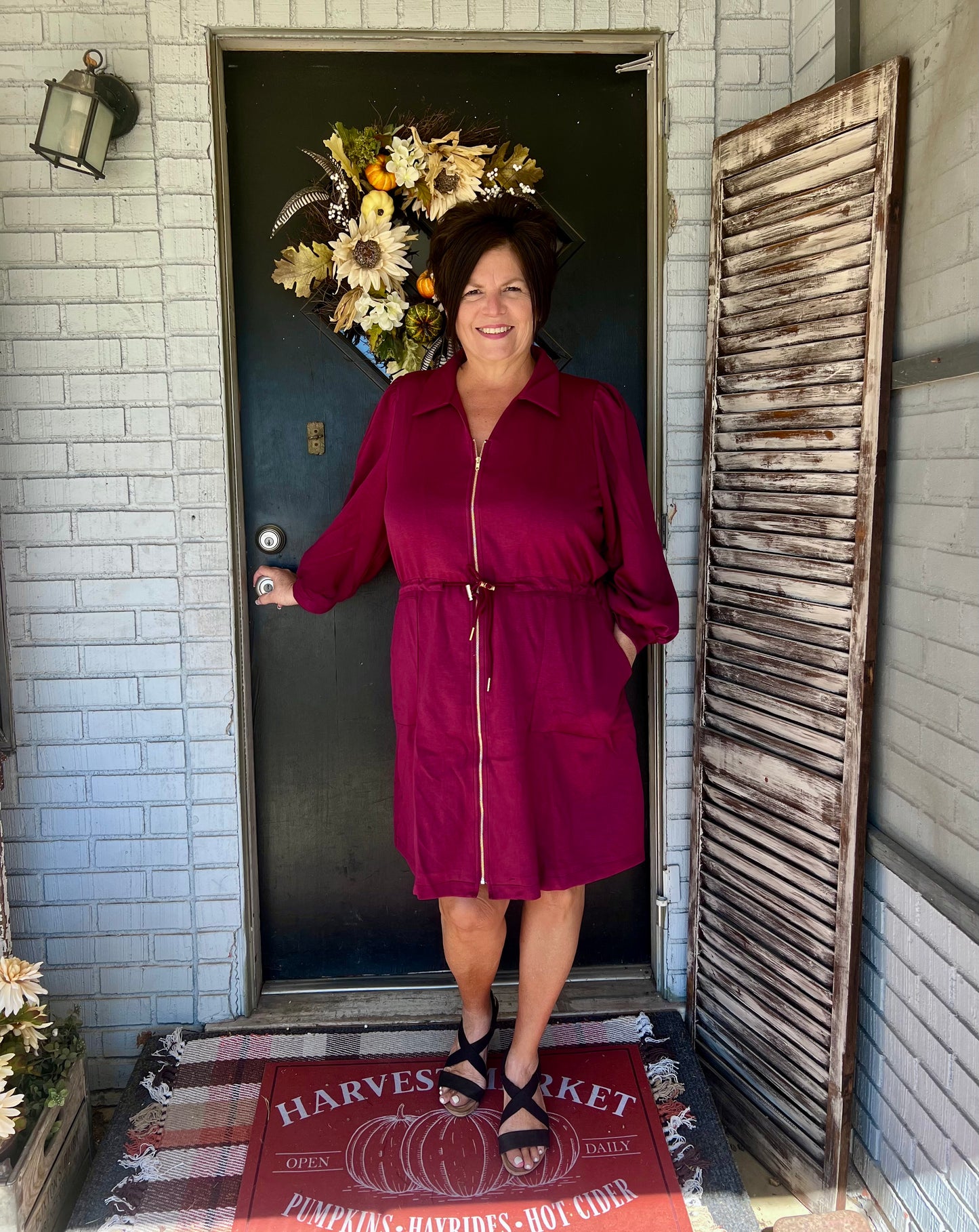 Zip Up Curvy Mini Dress with Drawstring Waist