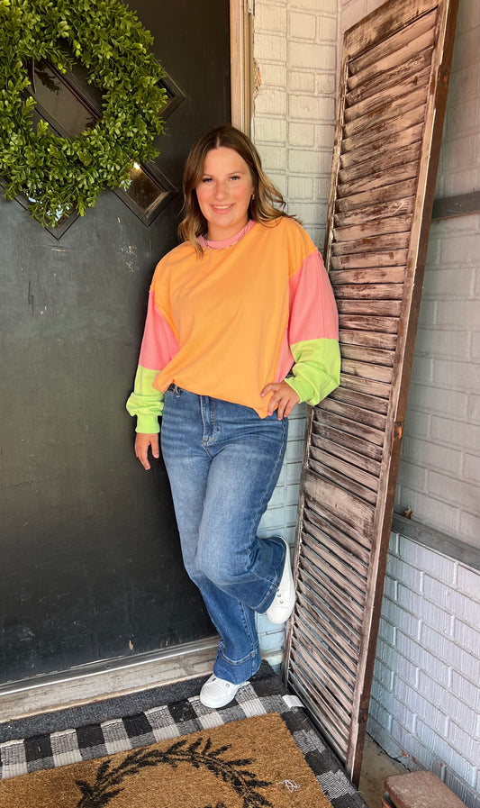 Vintage Washed Colorblock Pullover