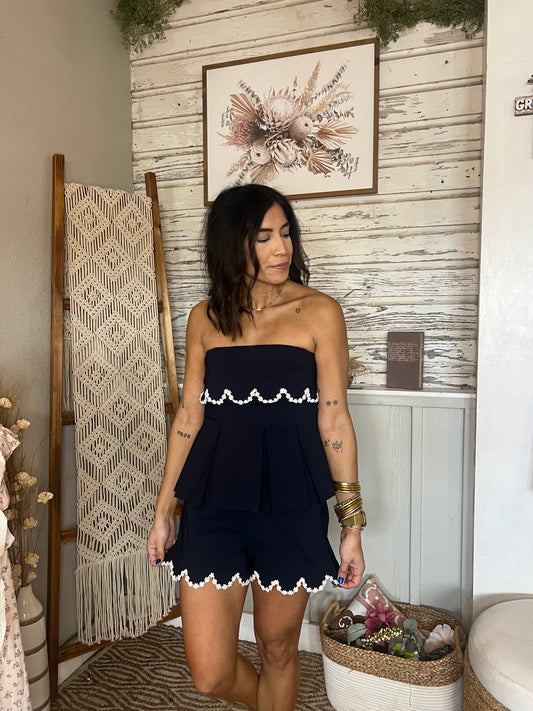 Strapless Scalloped Lace Top