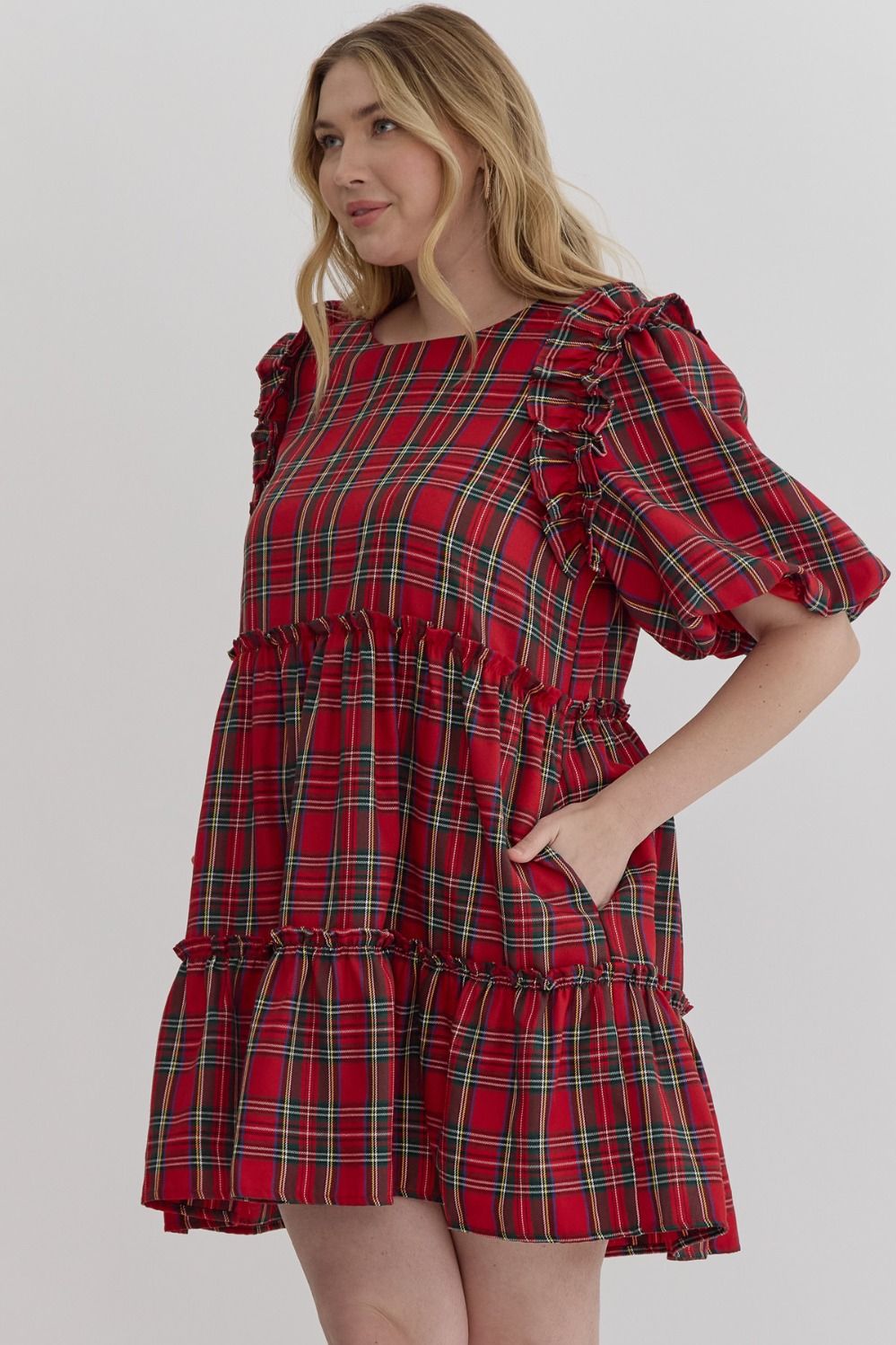 Merry Plaid Tiered Dress