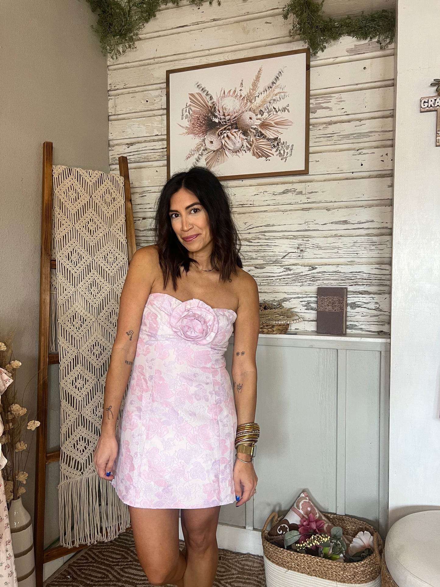 Floral Mini Dress with Rosette