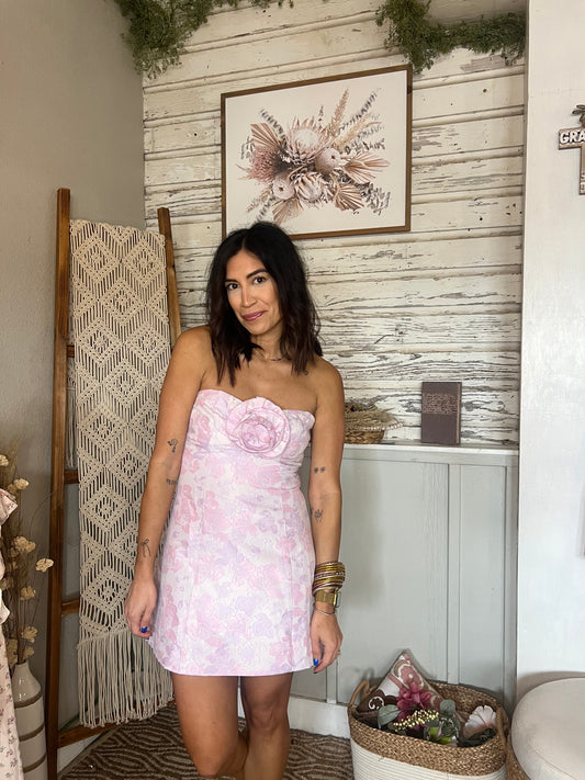 Floral Mini Dress with Rosette