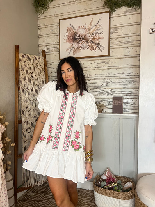 Embroidered Floral Mini Dress