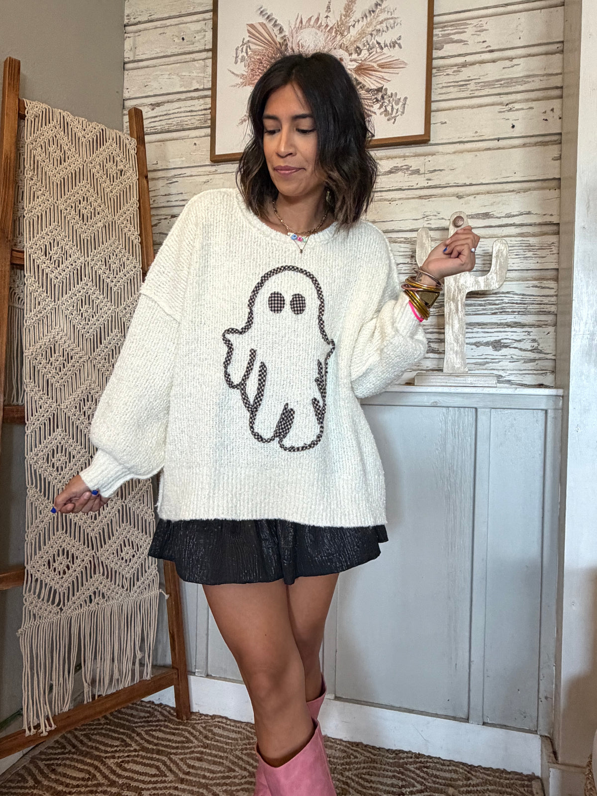 Cozy Patchwork Ghost Sweater
