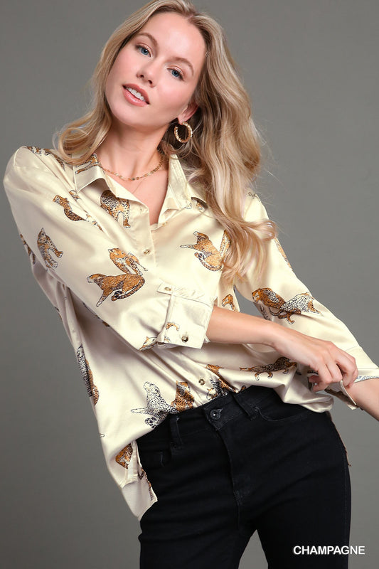 Satin Animal Button Down