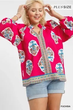 Cindy Floral Long-sleeve Curvy Top