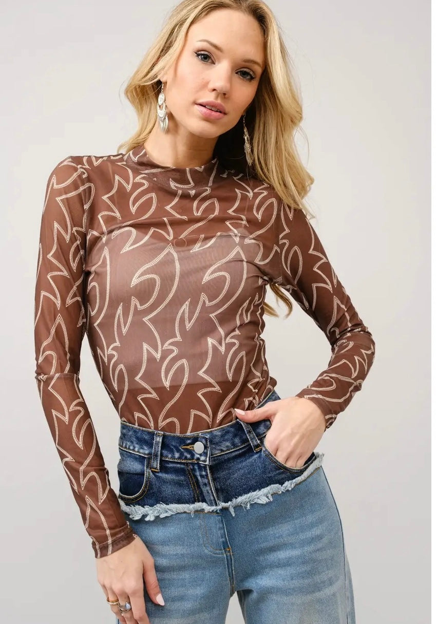 Western Boot Stitched Mess Top