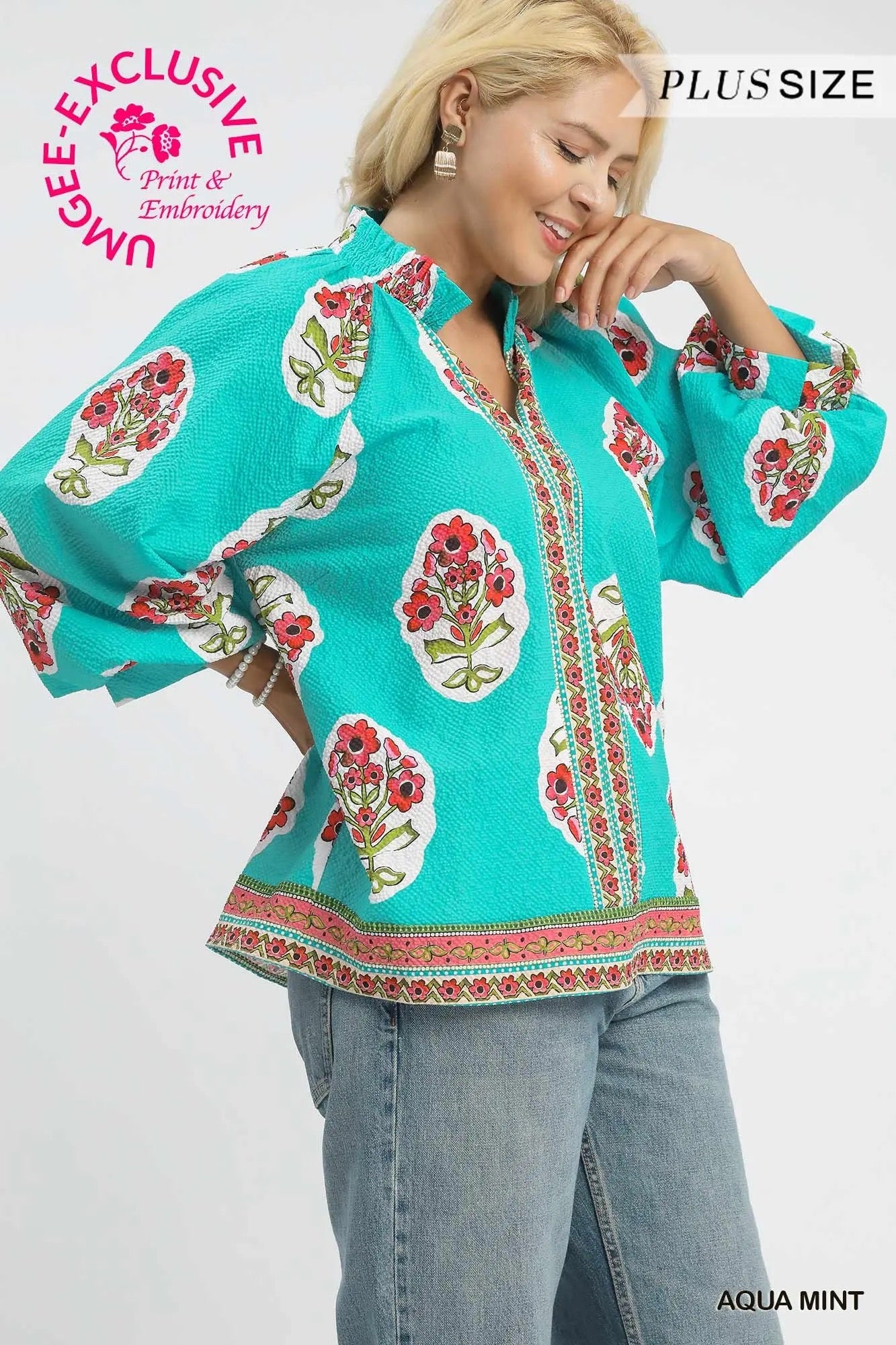 Cindy Floral Long-sleeve Curvy Top
