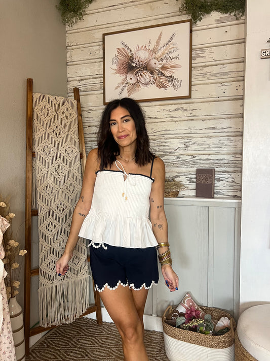 Sleeveless Blouse with Beaded Tie