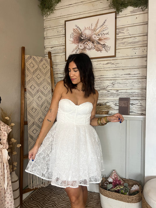 Strapless White Lace Dress