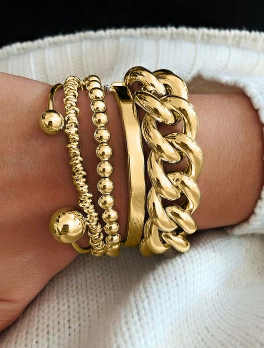 5 Piece Charm and Cuff Bracelet Set
