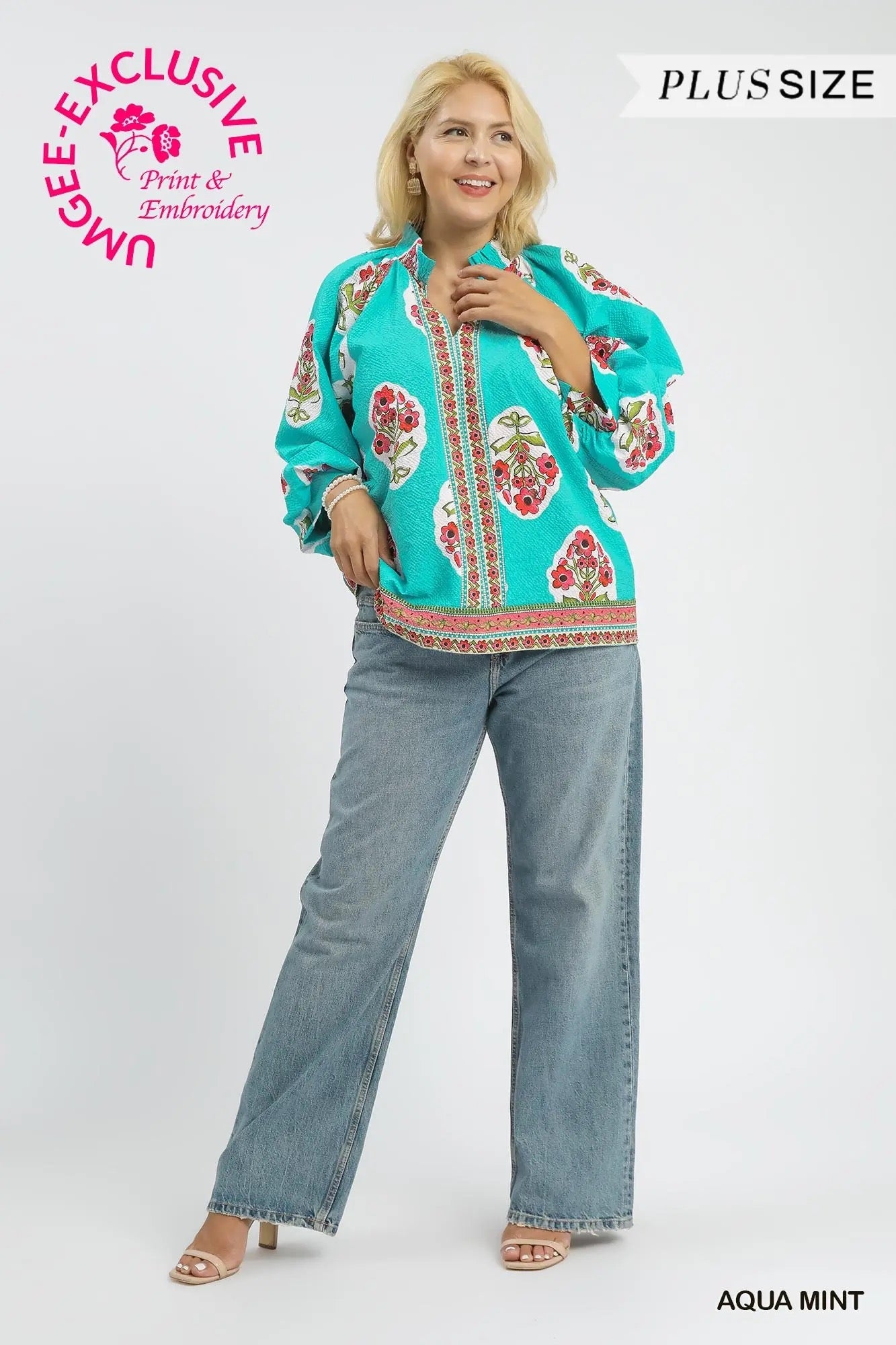 Cindy Floral Long-sleeve Curvy Top