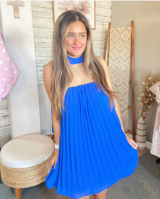 Pleated Sleeveless Mini Dress