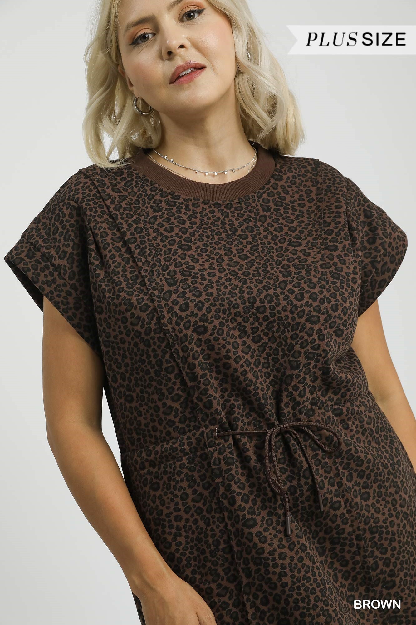 Leopard Print Knit Dress with Drawstring Waist