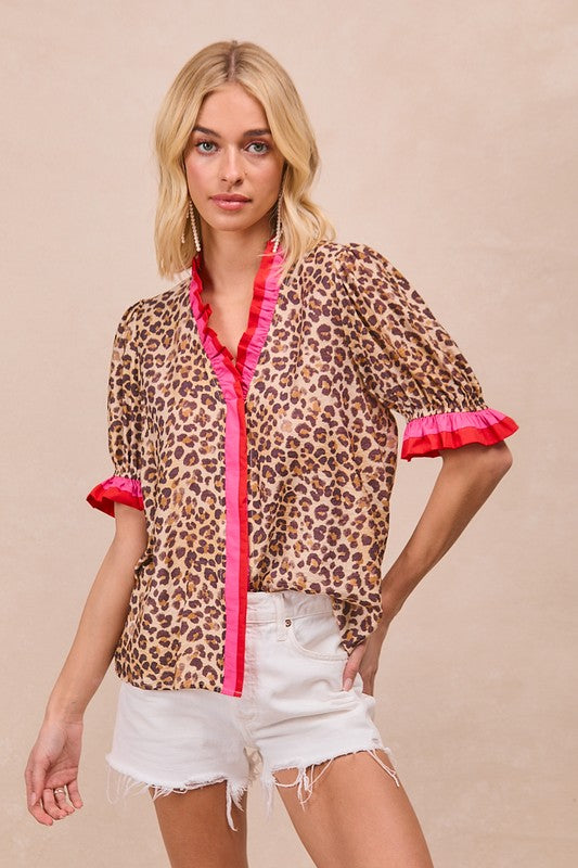 Lana Leopard Ruffled Blouse