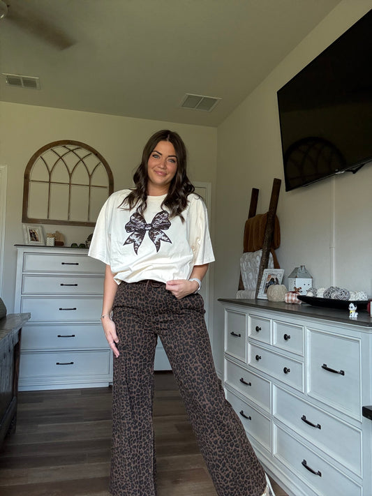 Leopard Print Wide Denim Pants