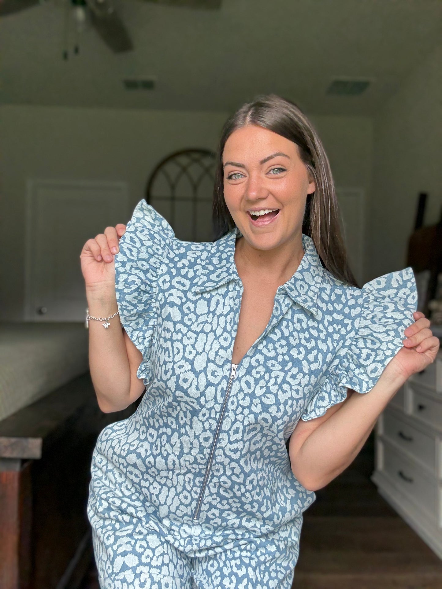 Leopard Denim Romper