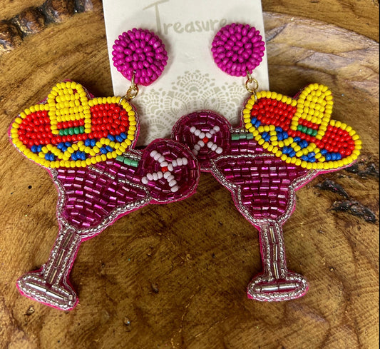 Margarita & Sombrero Beaded Earrings