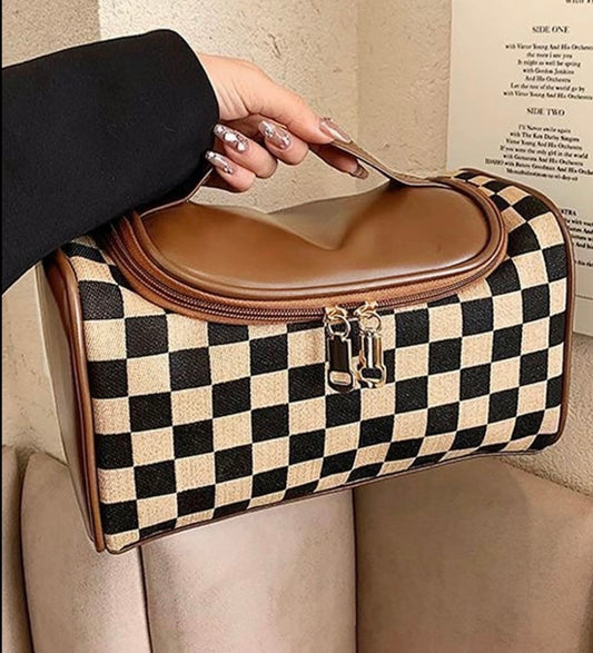 Checked Pattern Makeup Bag