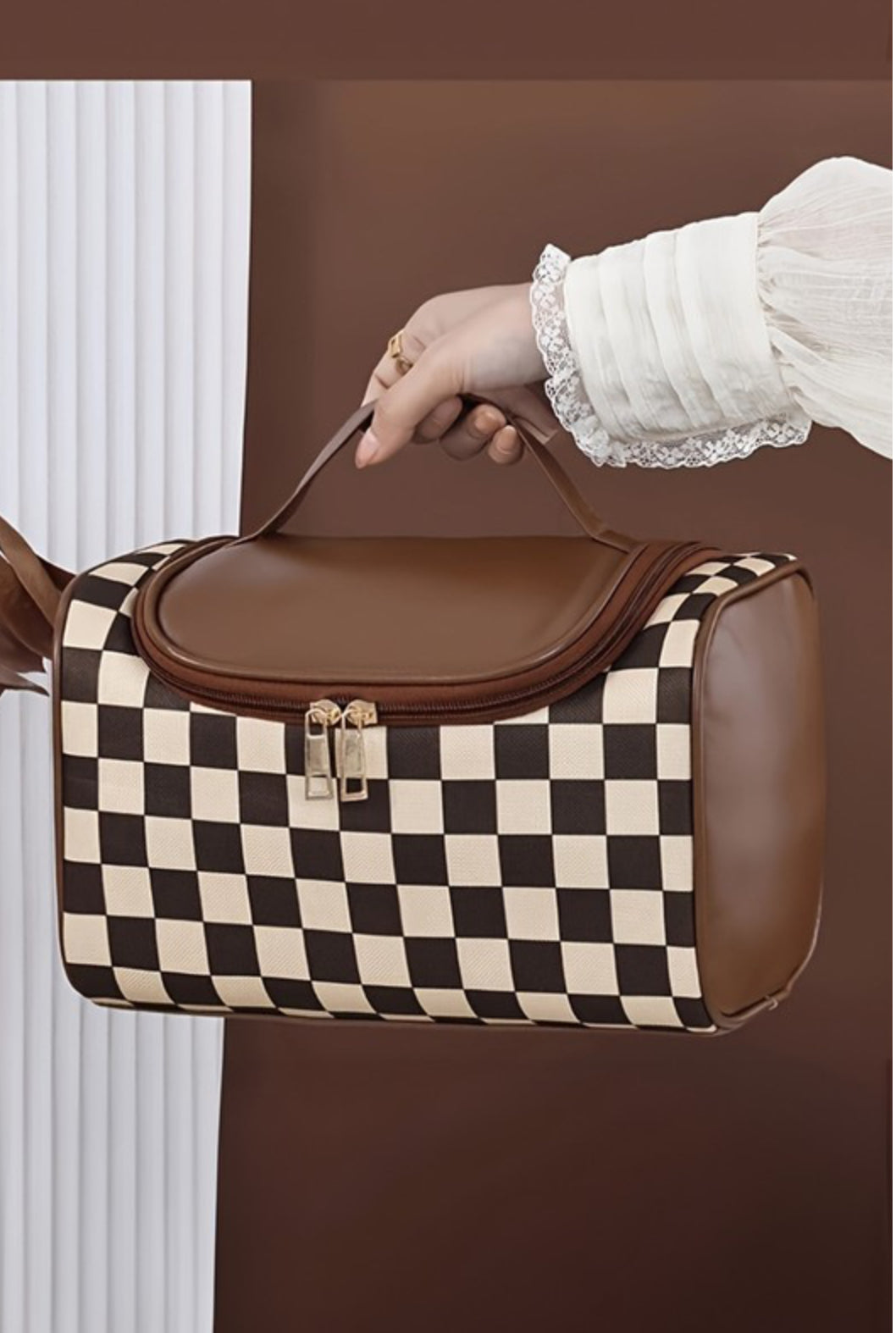 Aleah Checkered Makeup Bag