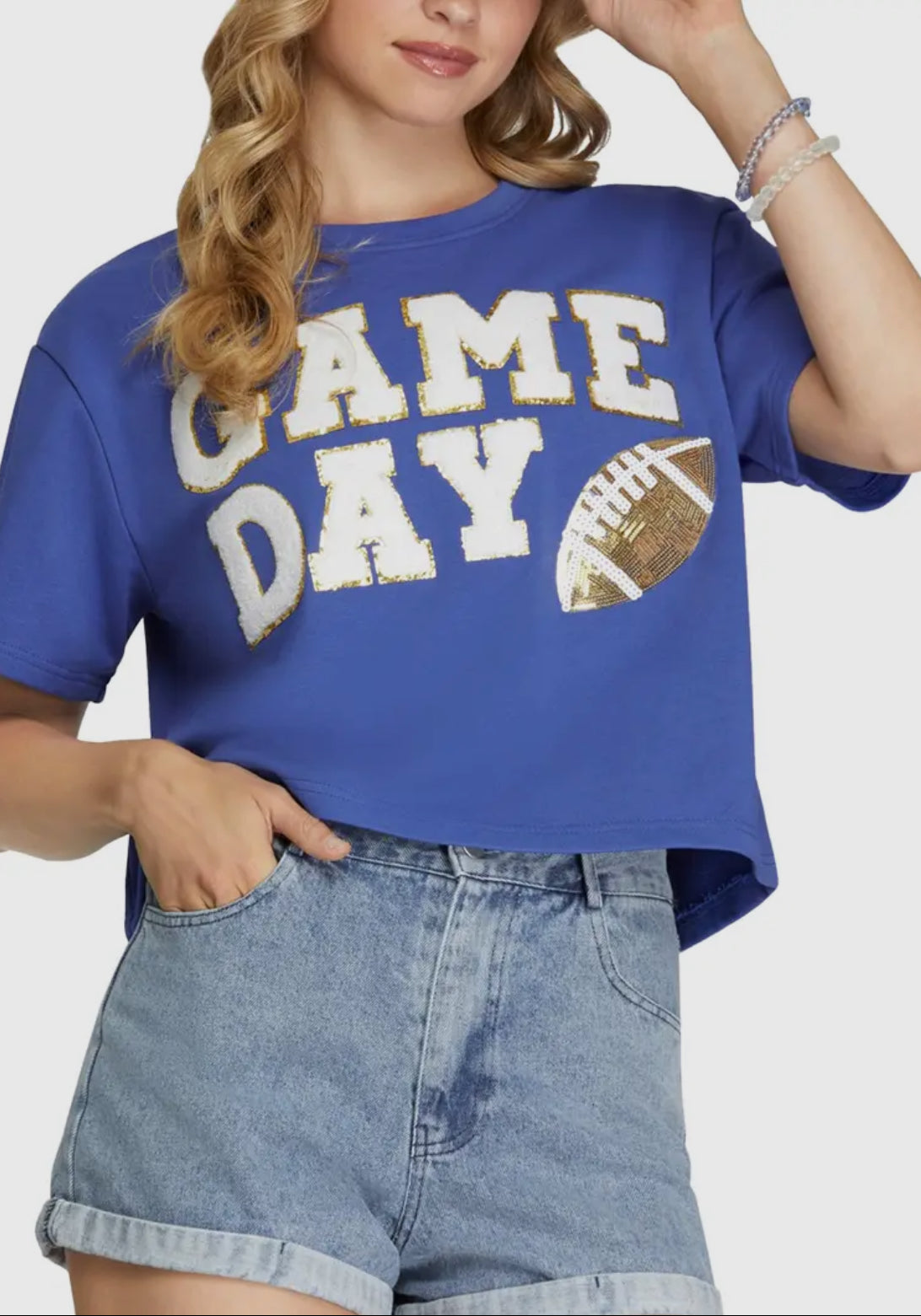 Game Day Cropped Patched Top