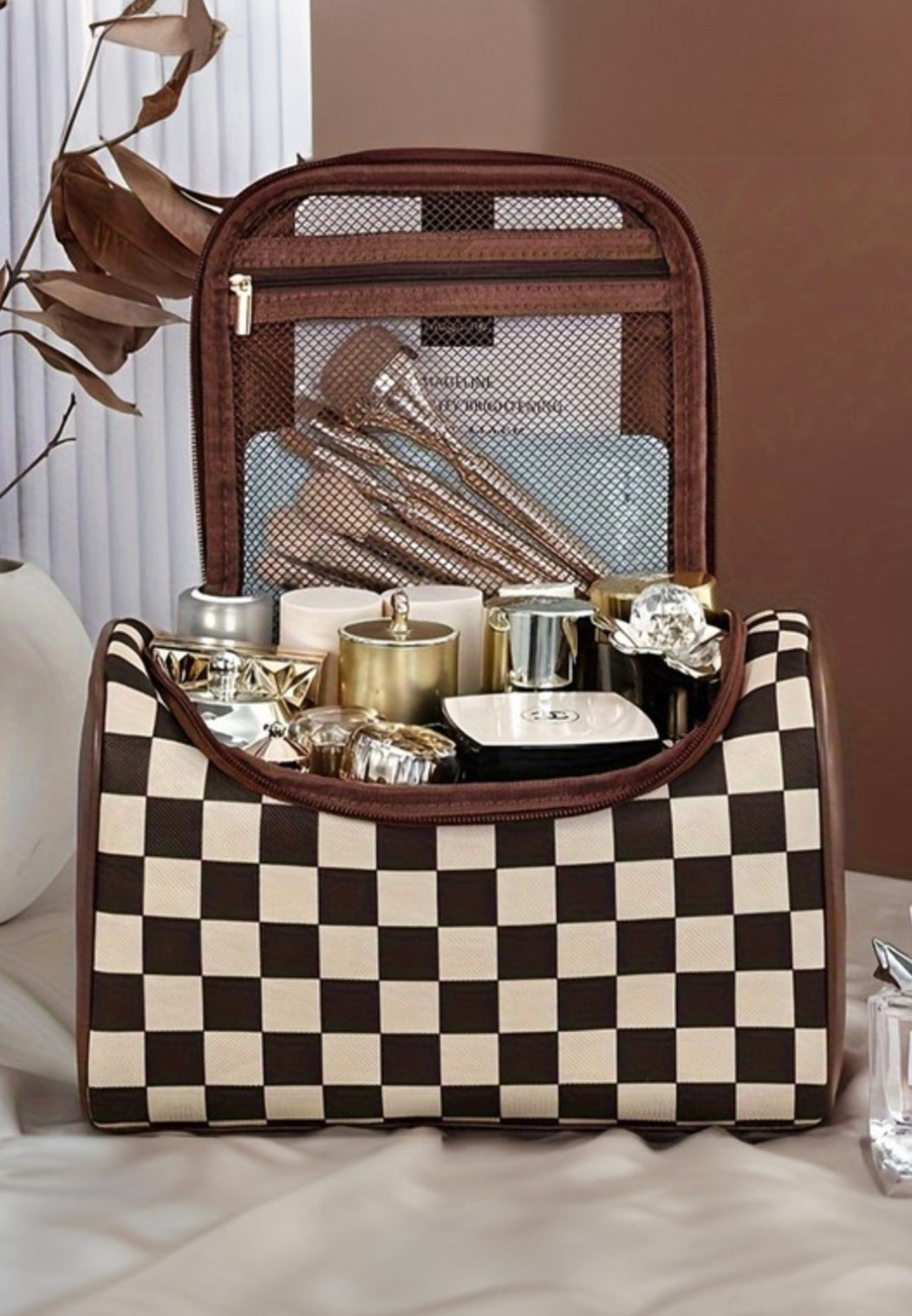 Aleah Checkered Makeup Bag