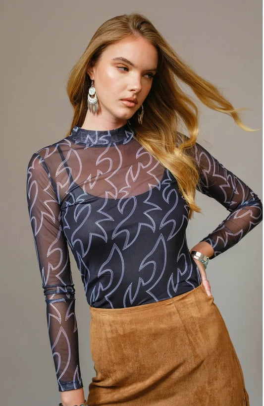 Western Boot Stitched Mess Top